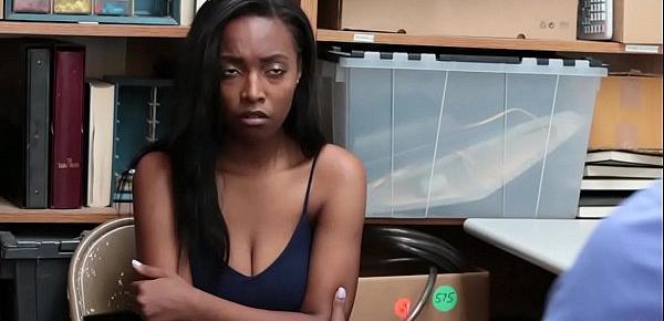 Ebony teen thief busted and fucked by a mall cops hard cock